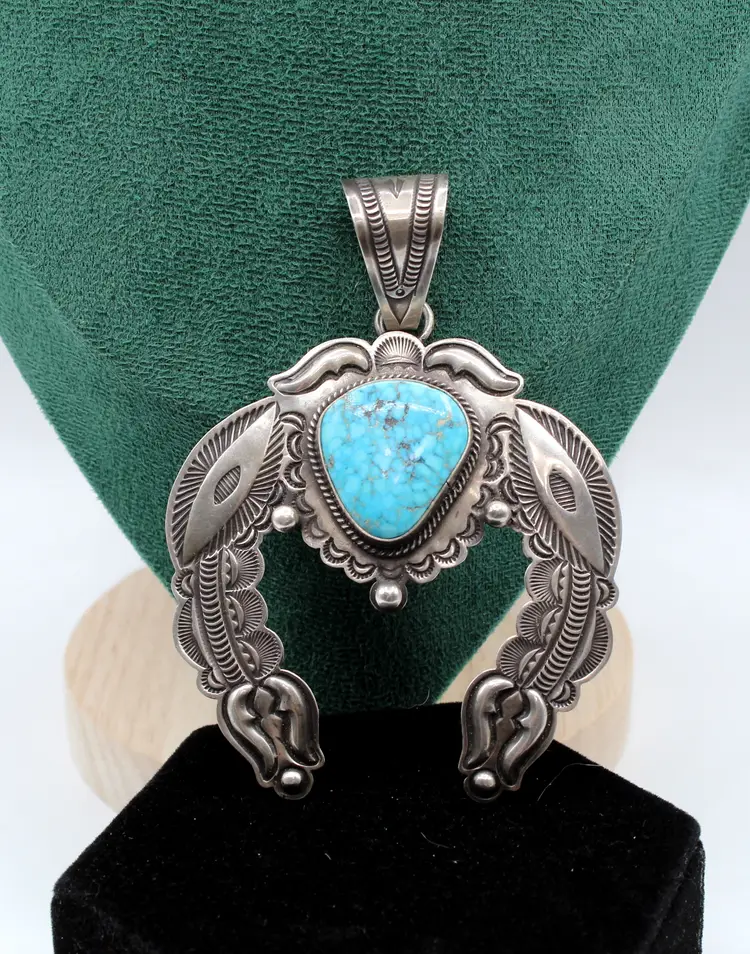 Native American RD sterling silver turquoise statement Naja pendant 44g