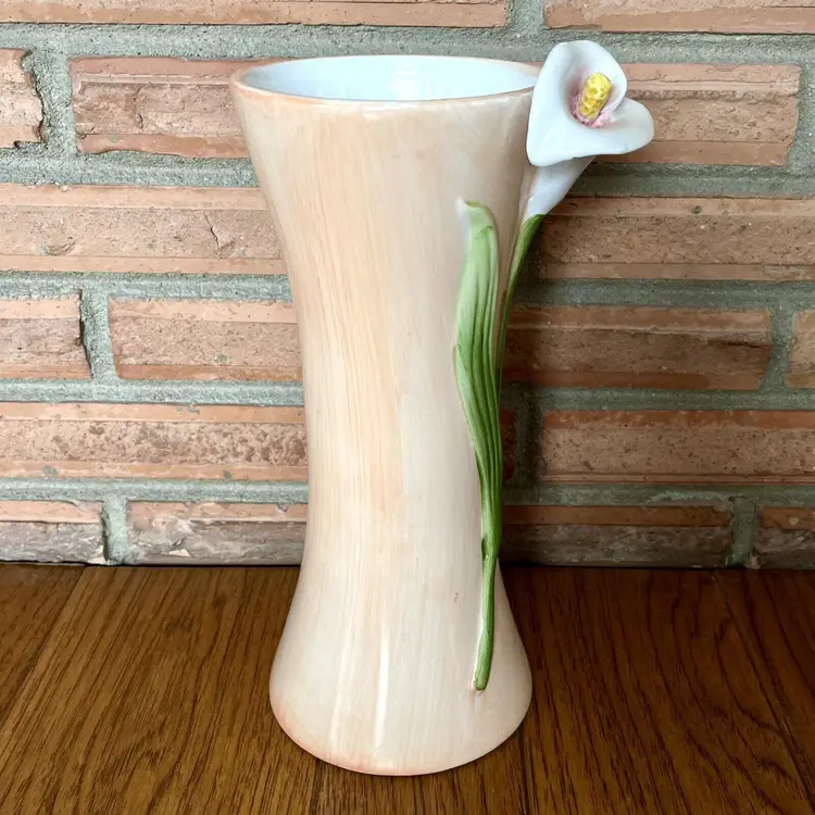 Ceramic Figural White Calla Lily Flower Vase 9.5”