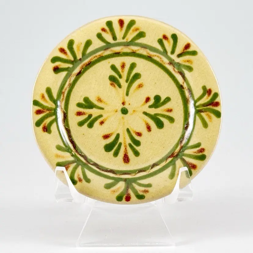 Rowe Pottery Works/Bob Timberlake, Vintage "Old Salem Collection", Slip-Trailed Miniature Redware Plate