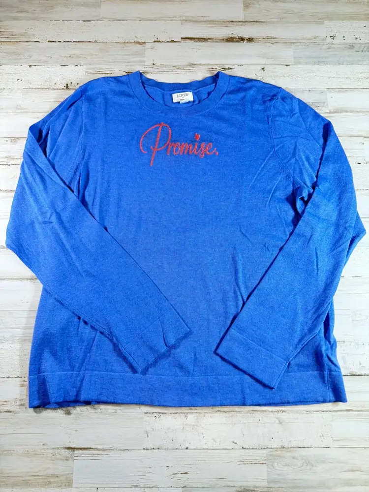 J.Crew “Promise.” Embroidered Teddie Sweater – 100% Cotton – Size XXL