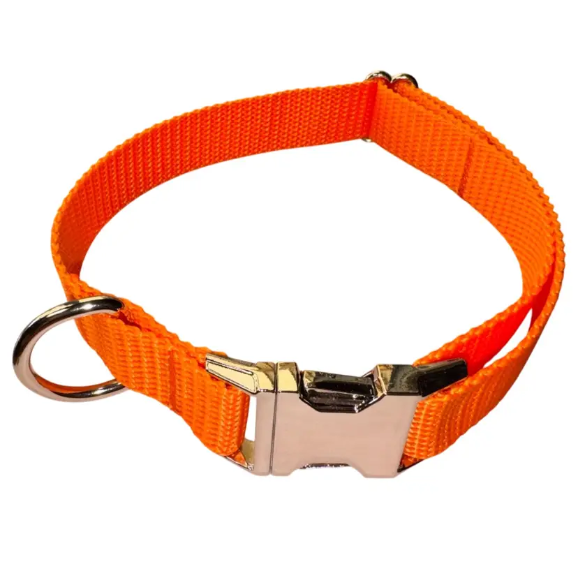 Dog Collar Blaze Orange Hunting Season Large Handmade Heavy Duty W/ Metal Buckle NEW