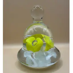 Joe St. Clair Yellow Flower Bell Shaped Glass Paperweight 3.5”