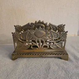 Vintage Art Nouveau Brass SunflowerLetter/Napkin Holder