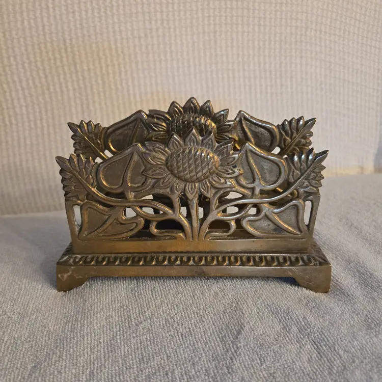 Vintage Art Nouveau Brass SunflowerLetter/Napkin Holder