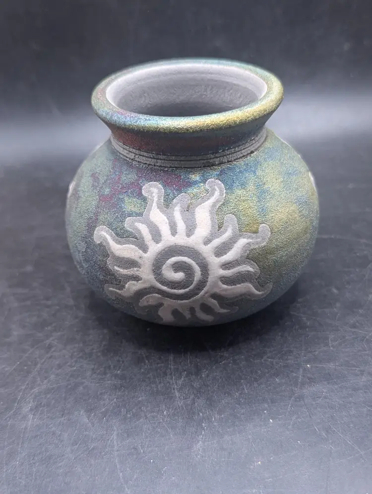 RAKU Studio Art Pottery Iridescent Silhouette Vase Jeremy Diller Southwest Sun