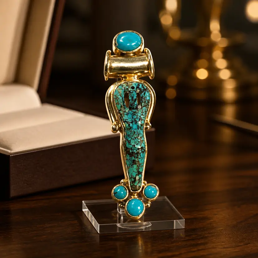 Sterling Silver & Turquoise Navajo Kachina Pendant, 2.25"