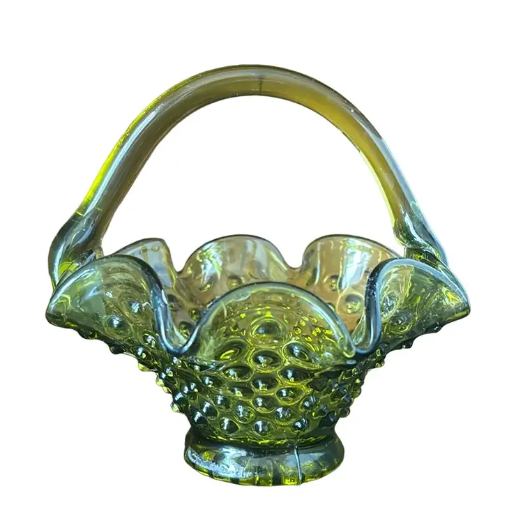 Fenton Avocado Green Hobnail Basket