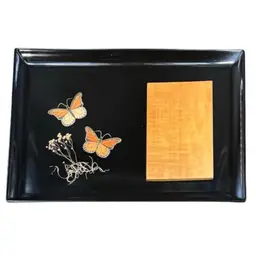 Curroc Lacquered Serving Tray With Applied Wood Cheese Board Charcuterie Butterflies & Flowers 
Monterey California USA