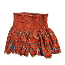 Women M Natural Life Floral Printed Shorts Smocked Red Skorts Boho Flowy