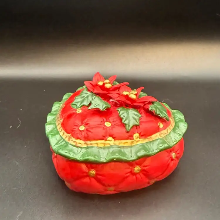 Porcelain Lidded Poinsetta Trinket Box