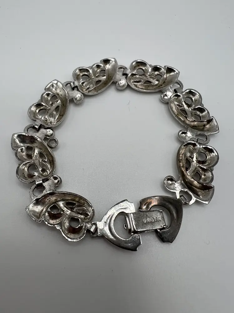 Vintage Marino Silver Tone Link Bracelet Ornate Scroll Baroque Style 6.5”