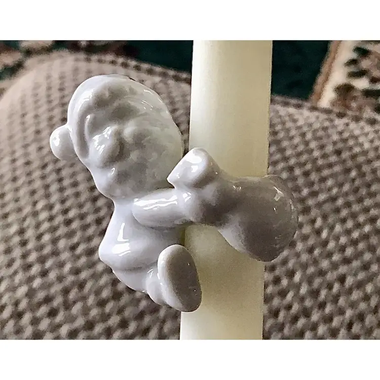 2 White Vintage Santa Claus With His Sack Candle Huggers Or Napkin Rings