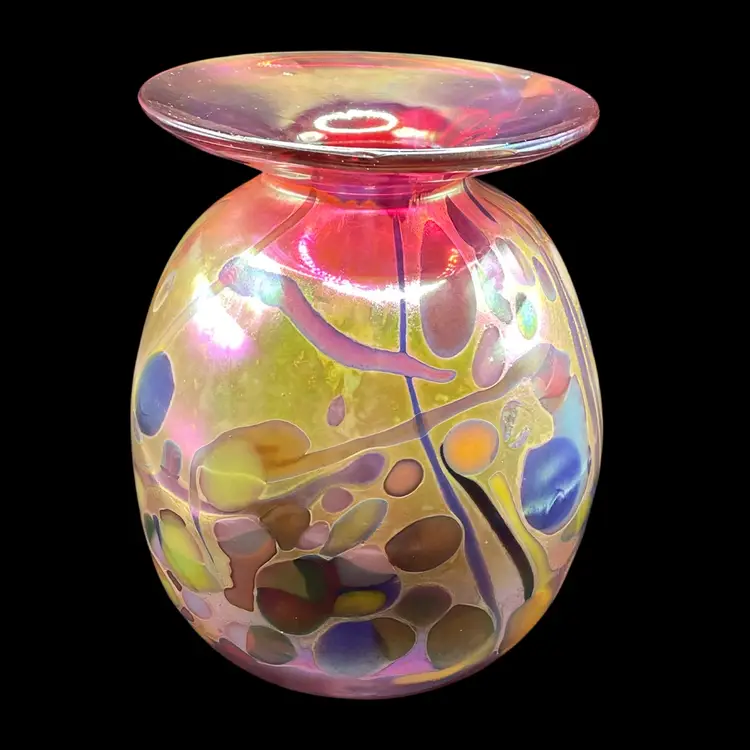 2017 Rick Hunter Art Glass California USA Iridescent Multicolor Vase Signed