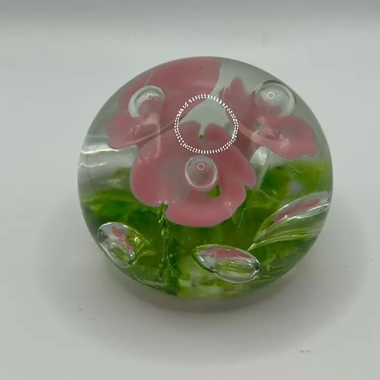 Vintage Art Glass Paperweight Trumpet Flowers Controlled Bubbles