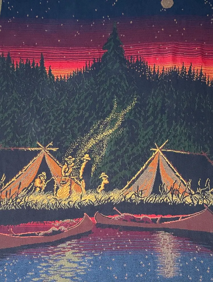 Bob Timberlake Buffalo Cowboy Camp Western Native Tapestry Throw Blanket VINTAGE