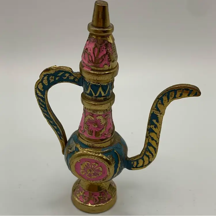 Vintage Brass Hand Painted Jeanie Lamp