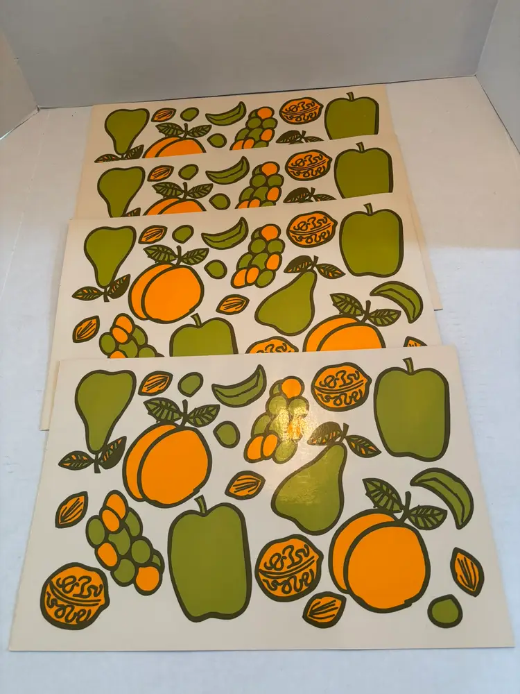 Vintage Lot of 4 Vinyl Placemats with Fruit Themed w/ Cork Backing Rectangle