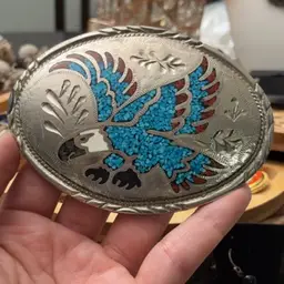 Large Silver Tone Crushed Stone Eagle Belt Buckle 4”x3”