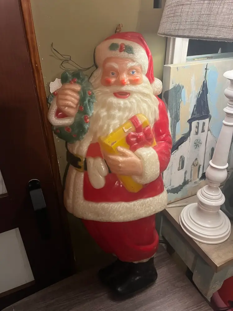 1950's Vintage Noma Flat Back Lighted  Santa Hard Plastic  30" Tall Christmas