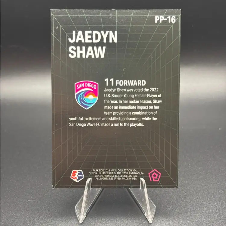 Jaedyn Shaw 2023 Parkside Promising Prospect /25 Green San Diego Wave Soccer Card