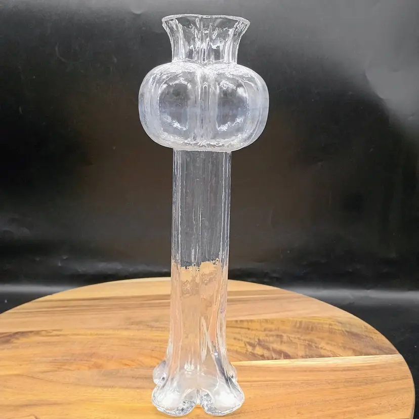 SEA Sweden Glasbruk Bjorn Ramel Clear Glass 4 leaf Clover Bottom Vase Vintage 1960's