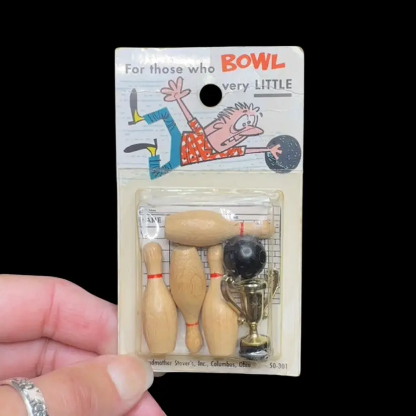Vintage 1960's Kitsch Bowling Toy Grandmother Stover's For Those Who Bowl Very Little Mini Bowling Gag Gift NOS