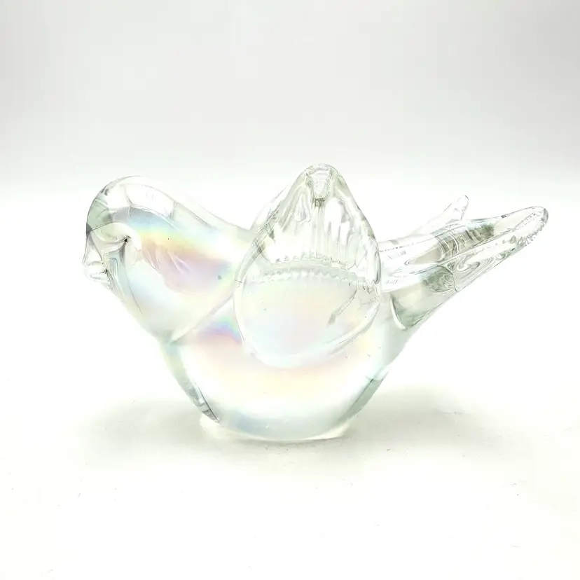 Iridescent Bird Clear Glass Paperweight Figurine 4” L X 2” W X 2.5” H