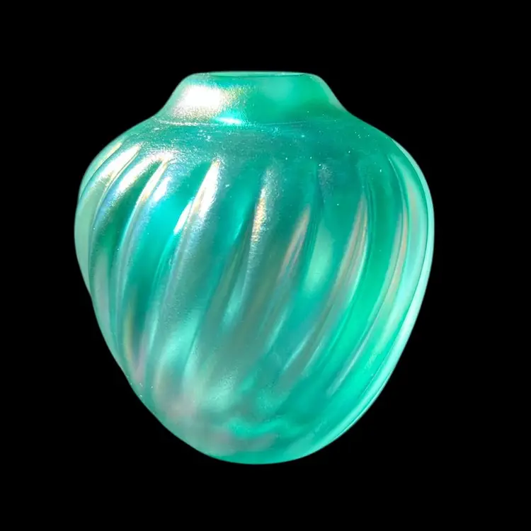 Signed Iridescent Paperweight Vase 3”x3.5”x3”