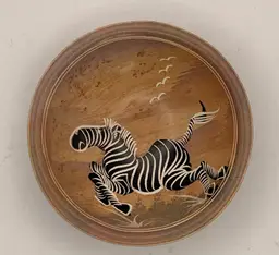 Soapstone 4” Bowl Etched Hand Painted Zebra. Kenya, East Africa
