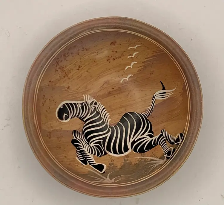 Soapstone 4” Bowl Etched Hand Painted Zebra. Kenya, East Africa