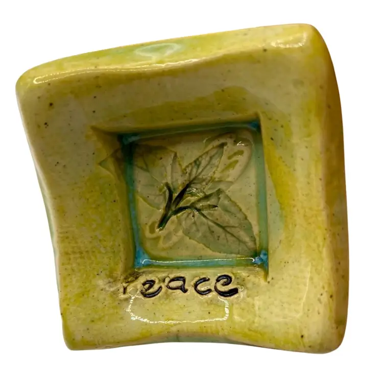Handmade Art Pottery Square - Ring Holder, Teabag Holder, Oil Infuser, 'Peace'