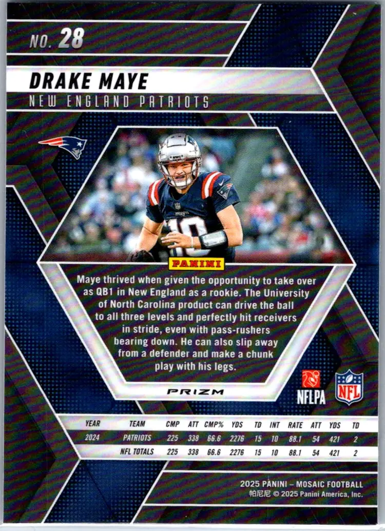 2025 Panini Mosaic Drake Maye #28 Mosaic New England Patriots