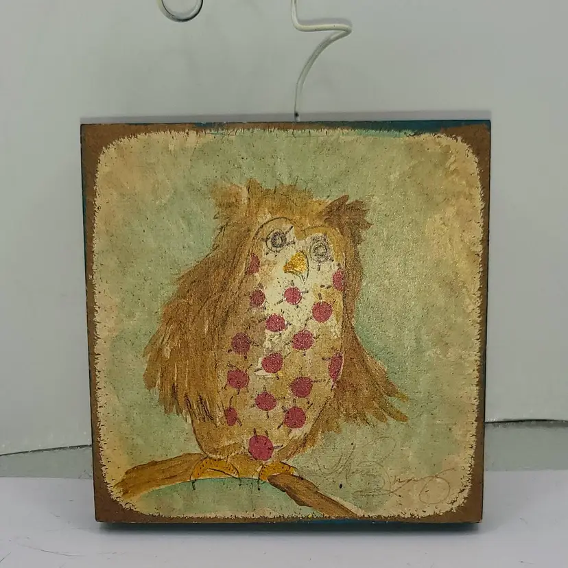 Charming Folk Art Owl Painting on Wood with Paris and Beautiful Message on back 4"