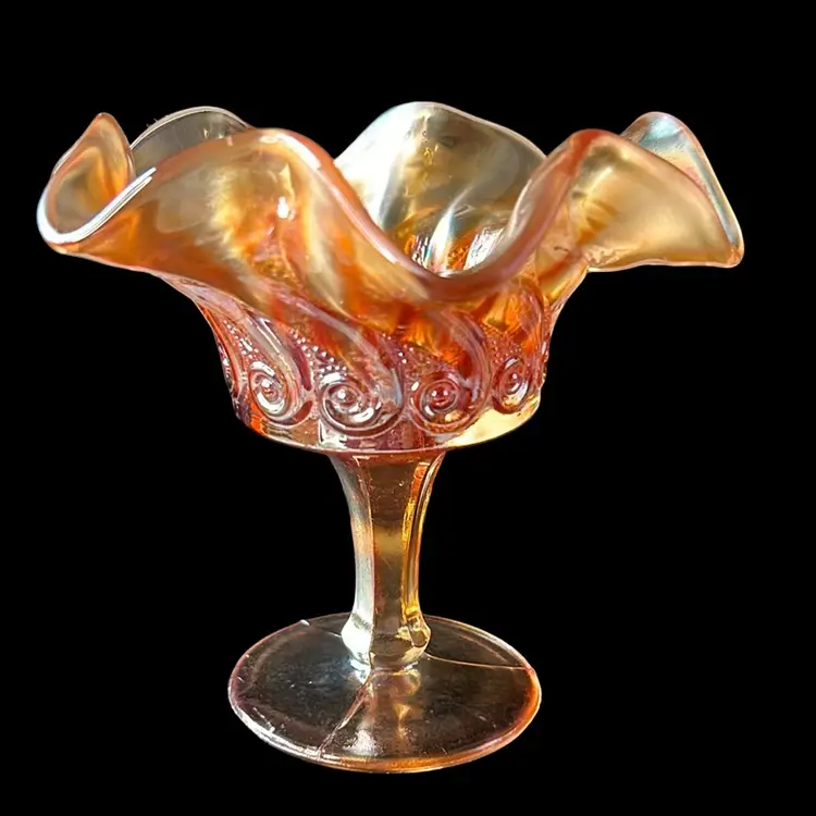 Fenton - Dugan Antique Marigold Constellation Carnival Glass Compote - Glows