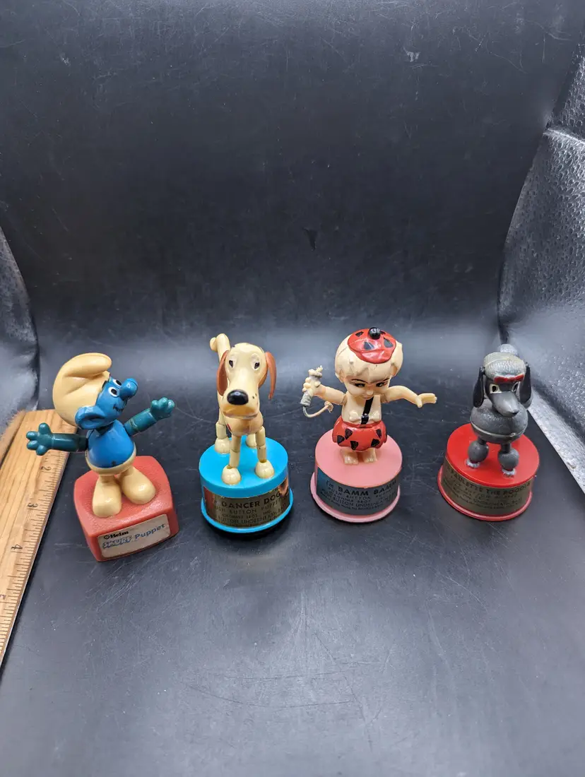 Vintage Lot of 4 1960's Push Puppets 3 Kohner Bamm Bamm, Paulette and Dancer Dog
