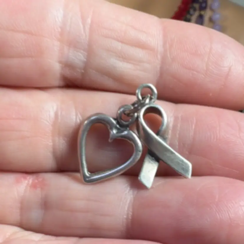Sterling Silver Heart & Ribbon Charms- Ribbon Signed By Native American House