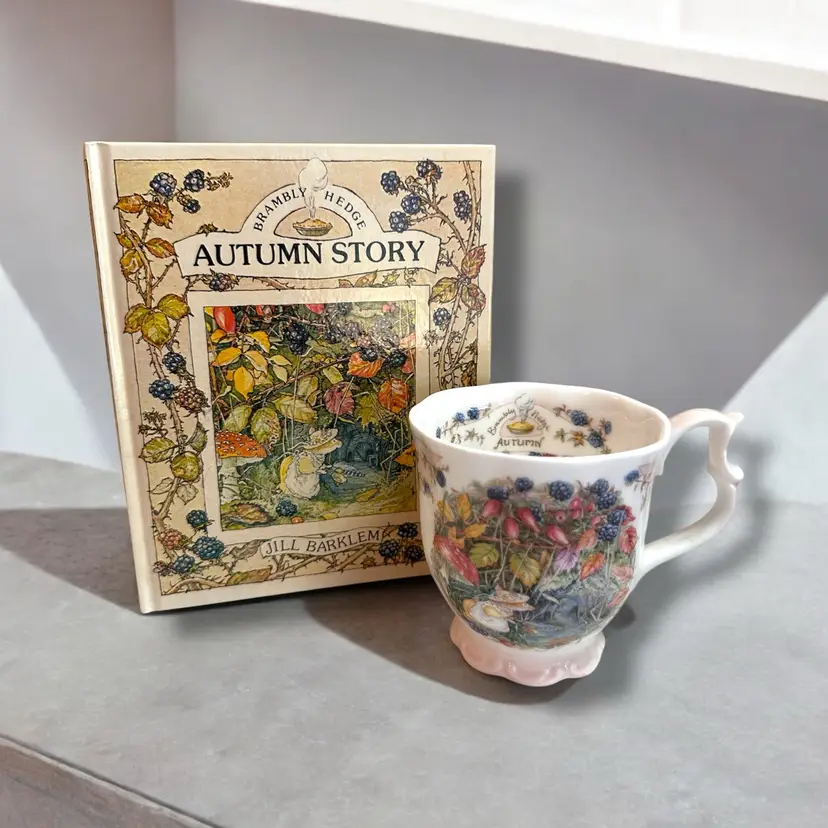 083.  Royal Doulton Story Set. Brambly Hedge Book & Fine Porcelain Mug. Vintage 1983. Comes in original box the box does have damage. New/old stock.