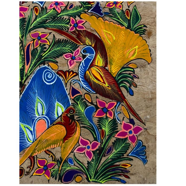 Amate Handmade Bark Paper Hand Painted Brought Straight from Mexico GLOWS! 15.25”x 11.25”