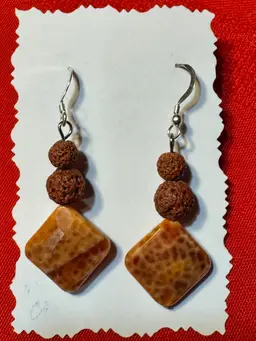 Fire Agate w/ Rust Volcanic Beads 925 Earwire