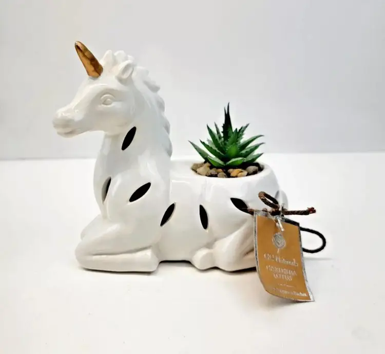 Unicorn Potpourri Sachet Holder Succulent Planter Gardenia Lotus Scent NEW