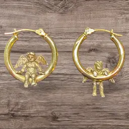 Peter Brams 14k Hoops With Sterling Cherubs