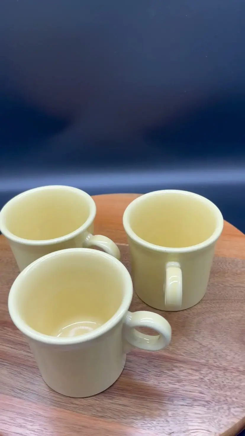 Vintage Homer Laughlin Fiesta Ring Handle Mugs (3) - Pale Yellow
