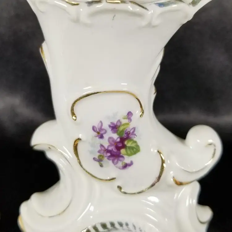 Vintage Porcelain Violet Cornucopia Candle Holders