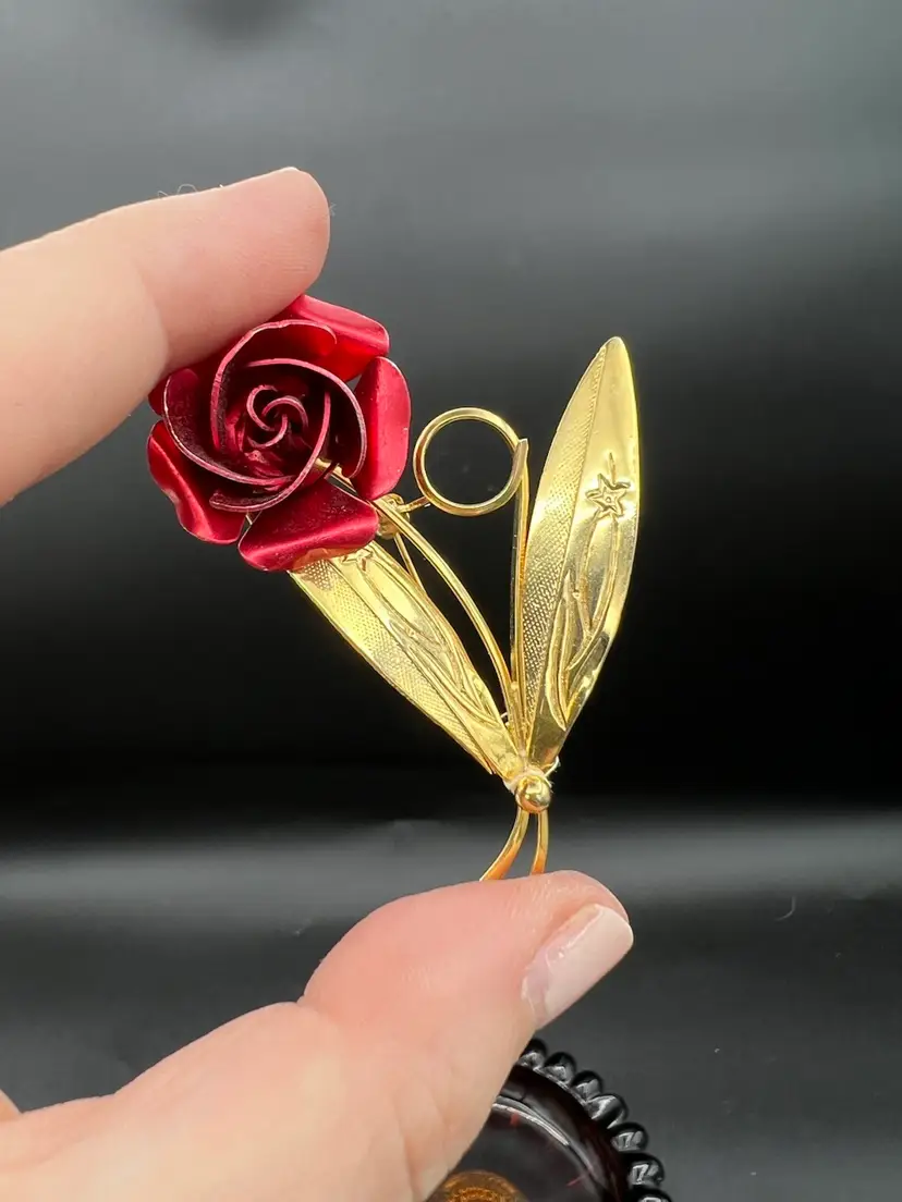 Golden Metal Rose Brooch Not Marked