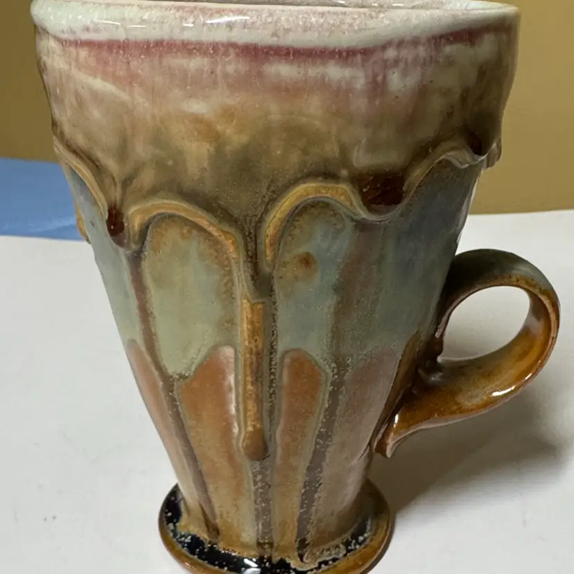 Studio Art Pottery Ceramic Stonewear Mug Signed by Artist 5.5” tall