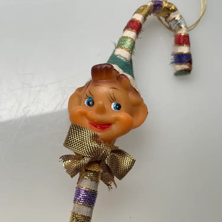 Delta Japan Elf Pixie Sprite Candy Cane Lollipop Christmas Ornament Kitsch 1950s Vintage 7.5"