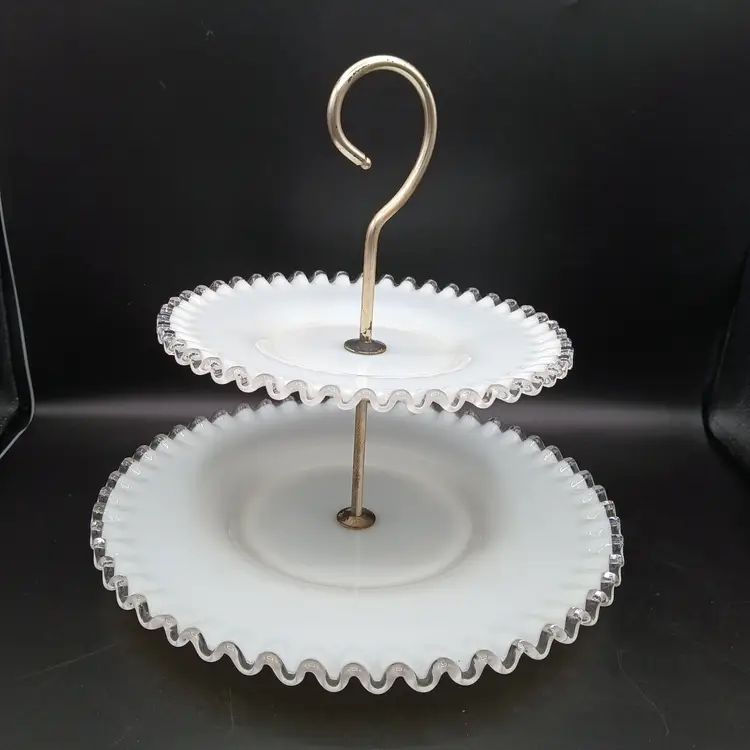 Vintage Fenton Silver Crest 2-Tiered Tidbit Tray
