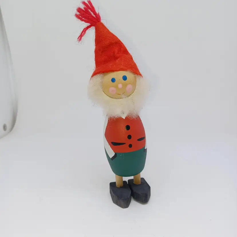 Vintage Swedish Folk Art Wood Santa Elf Tomte Gnome Christmas Figurine Handmade