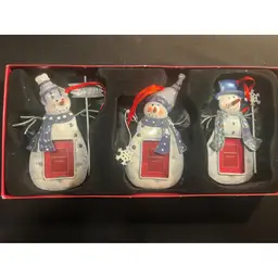 Set Of 3 St Nicolas Square Metal Snowman Picture Frame Ornaments Brand New