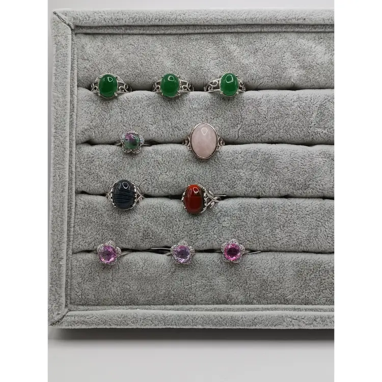 Ten, Hand Mounted by me, Gemstones in Sterling Silver Adjustable Ring Settings